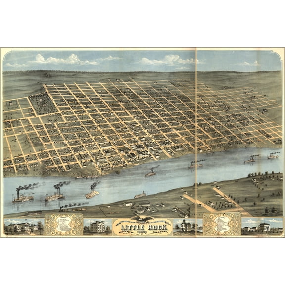 24"x36" Gallery Poster, Birdseye view map of Little Rock, Arkansas 1871