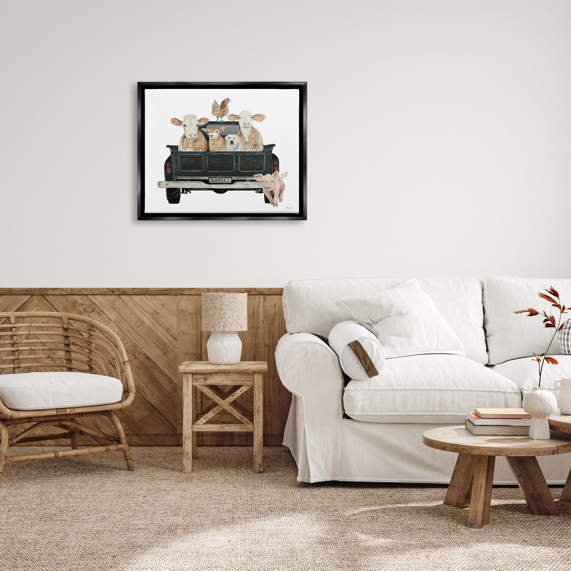 Stupell Industries Farm Animals in Truck Animals & Insects Painting Black Floater Framed Art Print Wall Art, 31 x 25