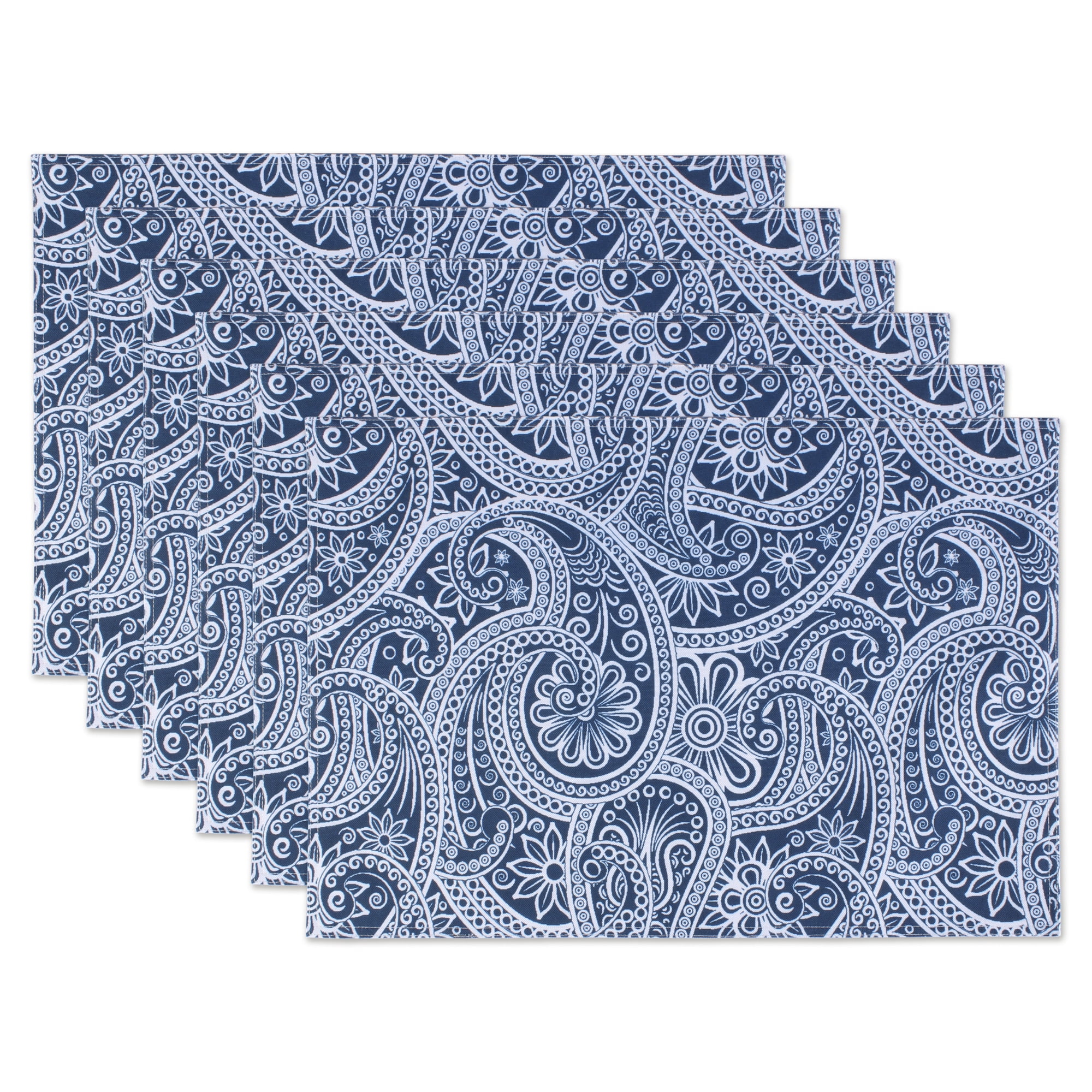 Set of 6 Solid Blue PaisleyPatterned Placemats,19"