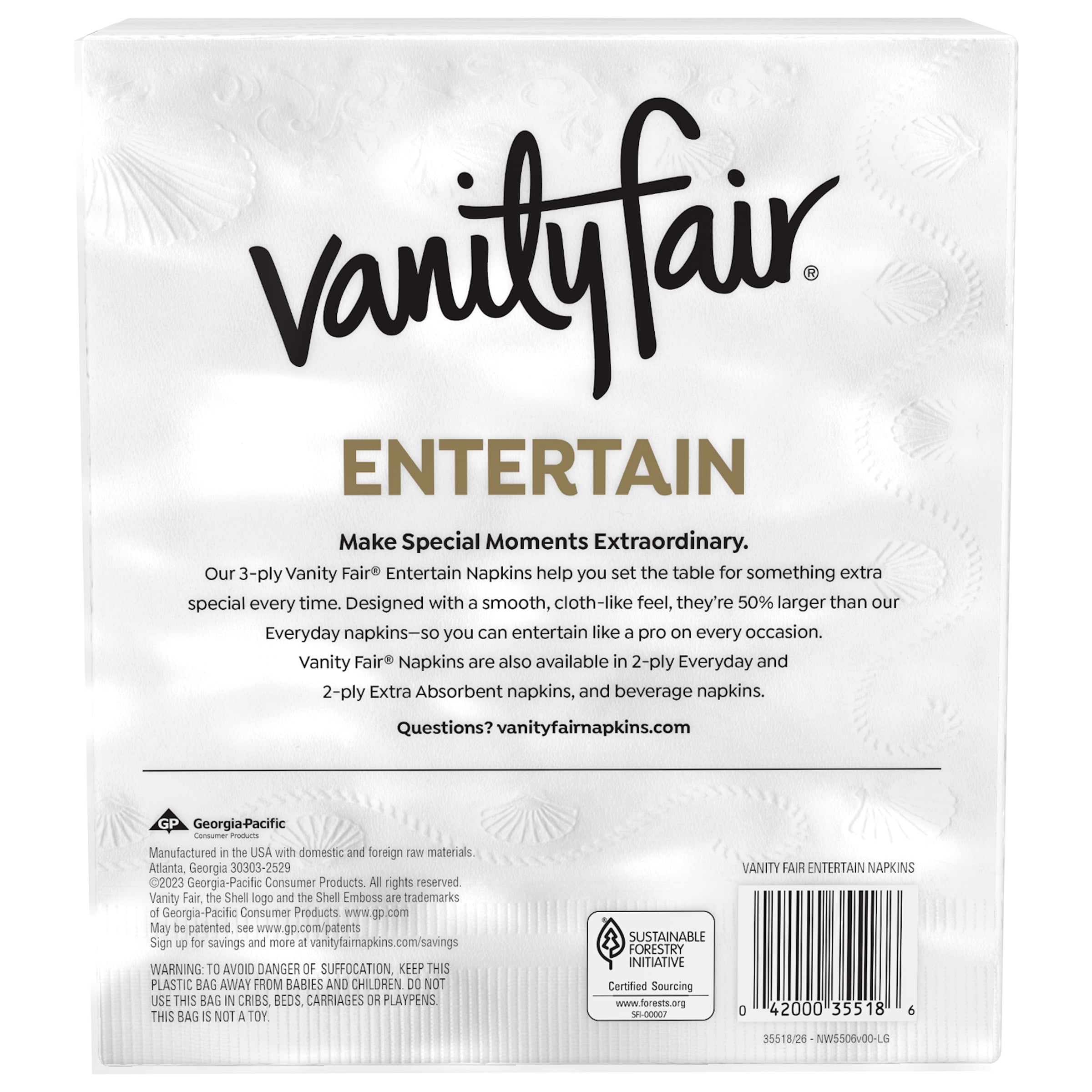 Vanity Fair Entertain 8.5 in x 7.5 in 3-Ply White Napkins (80 Count)