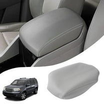 KBH Center Console Lid Armrest Cover for Honda Pilot 2009-2015, Car Arm Rest Cover Replacement Upholstery, Gray (Leather Skin Only)