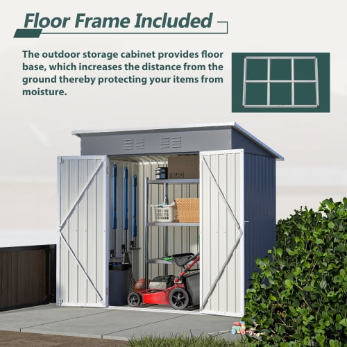 Enyopro 6x4 ft Outdoor Metal Storage Shed, Galvanized Steel Tool Shed with Reinforced Floor & Lockable Door for Backyard, Lawn, Patio, Gray