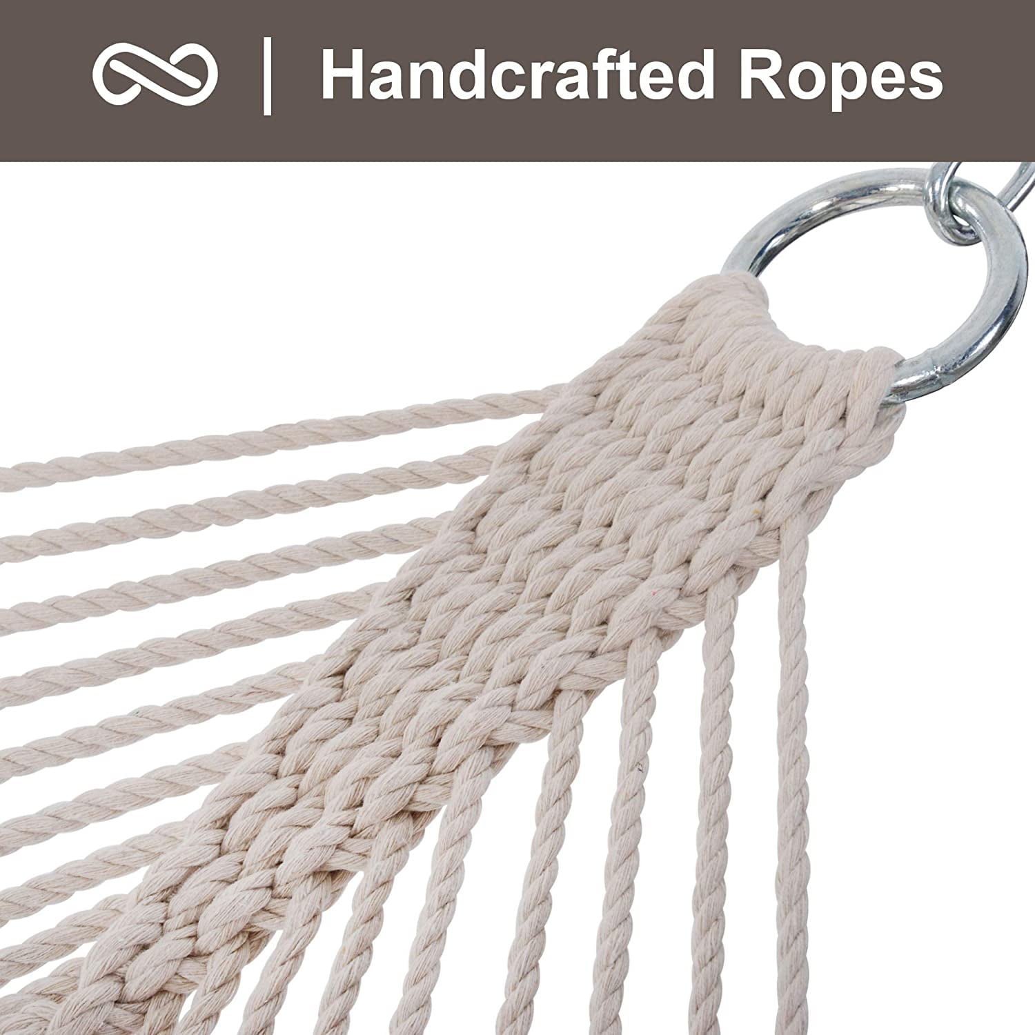 SUNCREAT Hammocks Cotton Rope Double Hammock, 450 lbs Capacity, Natural（Stand Is Not Include）