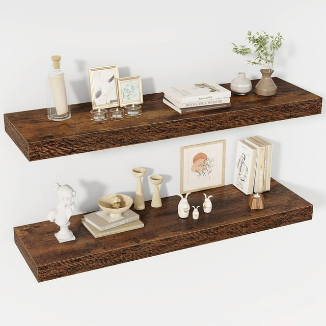 Floating Shelves Deep Floating Shelf Wall Mounted Wall Shelves Rustic Deep Bookshelf Extra Deeper & Thicker Display Shelves for Bedroom Living Room Set of