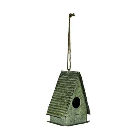 Rustic Galvanized Metal Triangle Roof Hanging Birdhouse