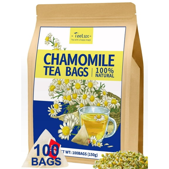 TeeLux Chamomile Tea Bags, Natural Chamomile Flowers Herbal Tea, Caffeine Free, 100 Count