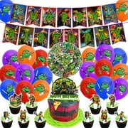 86Pcs Ninja Turtles Birthday Party Supplies, Cartoon Turtles Theme Party Decorations Set Include Happy Birthday Banners, Cake Topper, Cupcake Toppers, Balloons, Stickers for Kids Teenage Party Favors