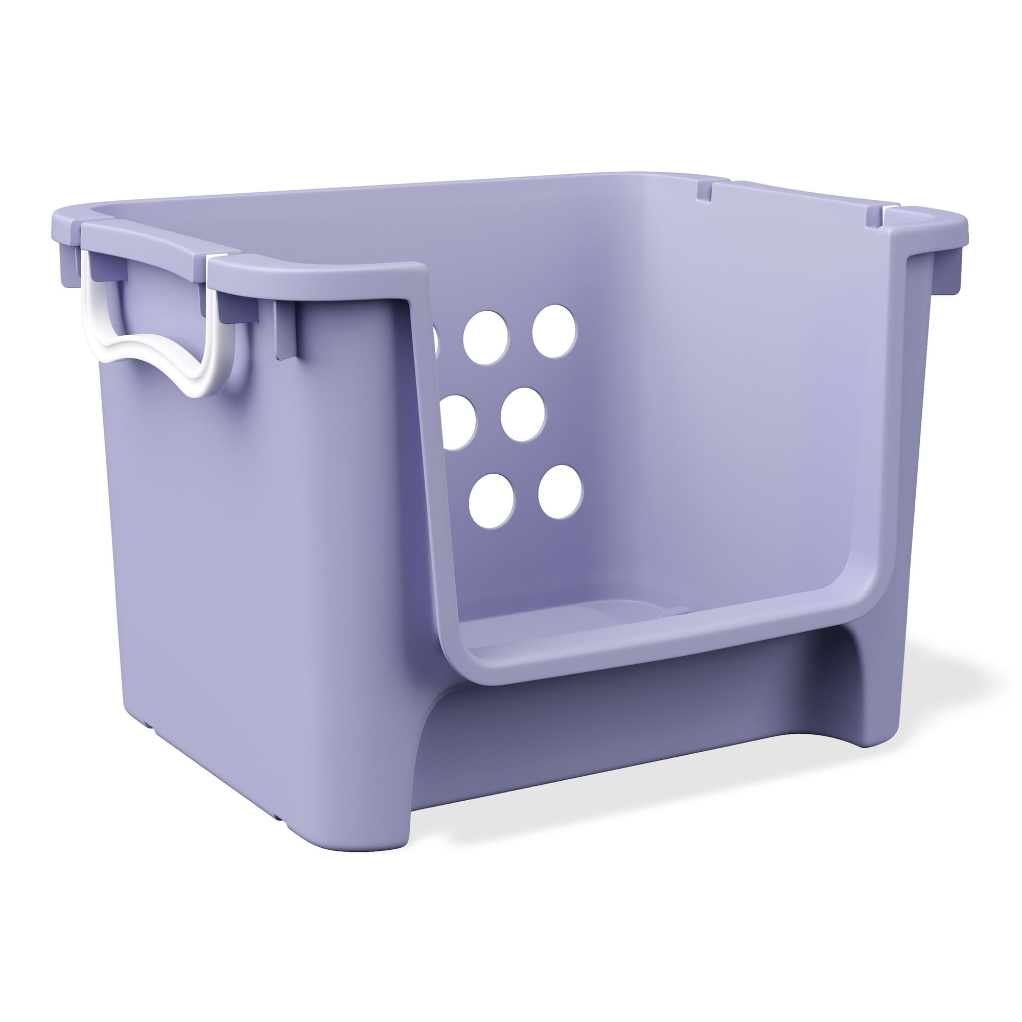 Mainstays Kids Large Purple Plastic Open-Front Stackable Toy Storage Basket with Handles