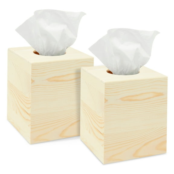 Unfinished Wood Tissue Box Cover for Arts and Crafts, Home Decor (5 x 5.5 In, 2 Pack)