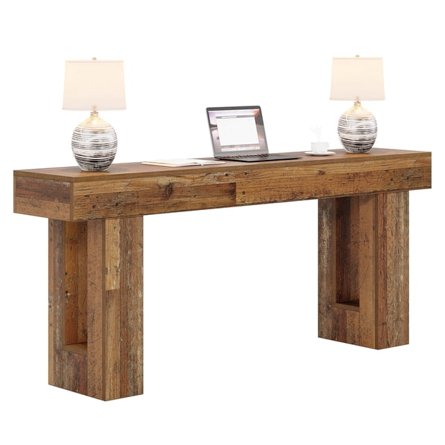 Fnova 63" Long Console Table, 2-Tier Wooden Narrow Rectangular Sofa Table Behind Couch, Farmhouse Entryway Table for Entrance, Hallway, Living Room