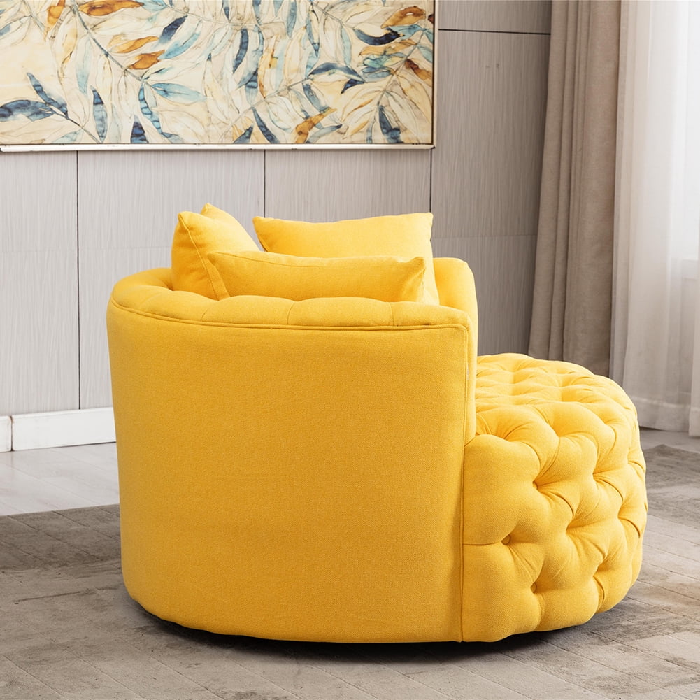 Kepooman Modern Akili Swivel Accent Chair for Hotel Living Room, Leisure Upholstered Half-Moon Metal Shaped Base Shell Chairs, Yellow Kepooman Modern Akili Swivel Accent Chair for Hotel Living Room, Leisure Upholstered Half-Moon Metal Shaped Base Shell Chairs, Yellow