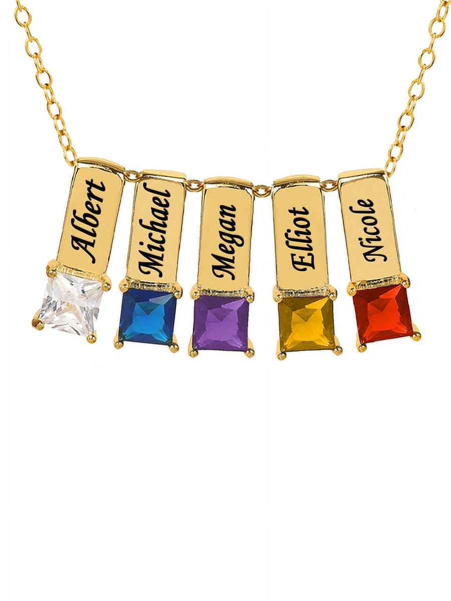 Personalized Family Charm Pendant with Up to 6 Square-Shaped Birthstones
