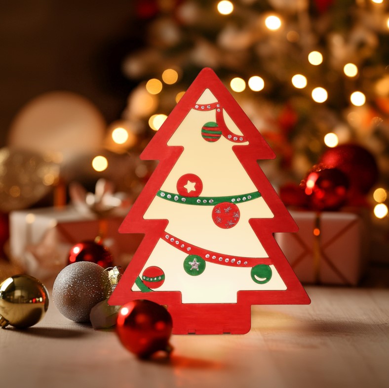 Holiday Time Christmas Tree Craft Kit with LED lights, 8.46 x 11 x 2 Inch, Wooden Decoration, Unisex, Christmas