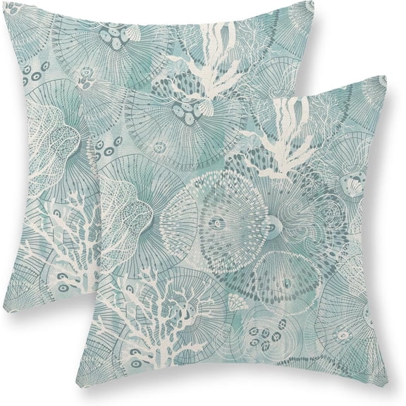 Coastal Seafoam Blue Pillow Covers 18x18 Set of 2 Nautical Abstract Coral Jellyfish Decorative Throw Pillows Beach Themed Ocean Pillowcase Outdoor Farmhouse Cushion Case for Couch Sofa Decor