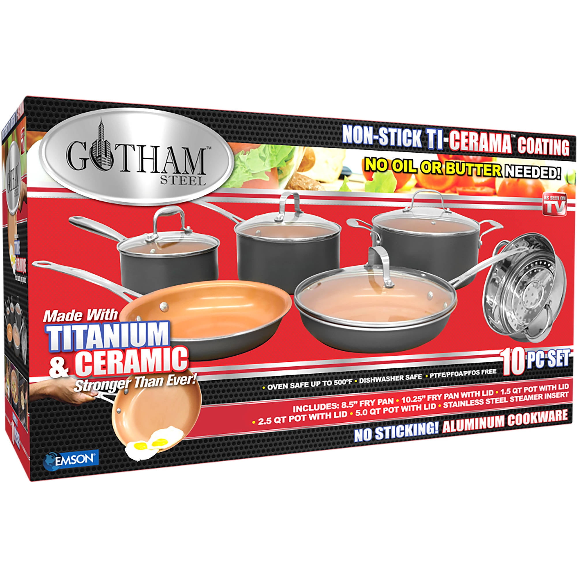 Gotham Steel 10-Piece Ti-Ceramic Nonstick Coating Cookware Set with Utensils