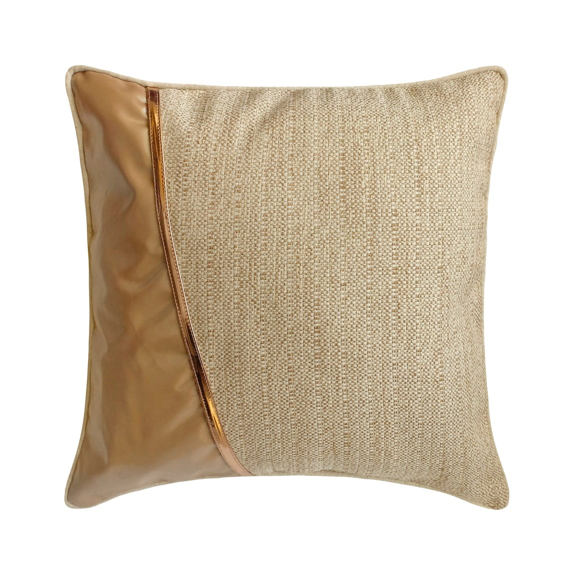Decorative Beige & Gold 16"x16" (40x40 cm) Pillow Covers, Jute & Faux