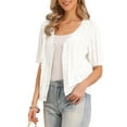 thumbnail image 4 of INSPIRE CHIC Crochet Cardigan for Women's Short Sleeve Open Front Cropped Hollow Out Summer Shrug for Dresss XS White, 4 of 6