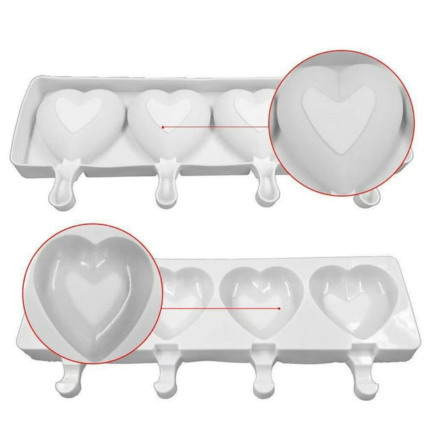 Moldes para helados de 4 cavidades, molde para paletas en forma de corazón 3D, molde de silicona para bricolaje, puré de helado, yogur Jadeshay A