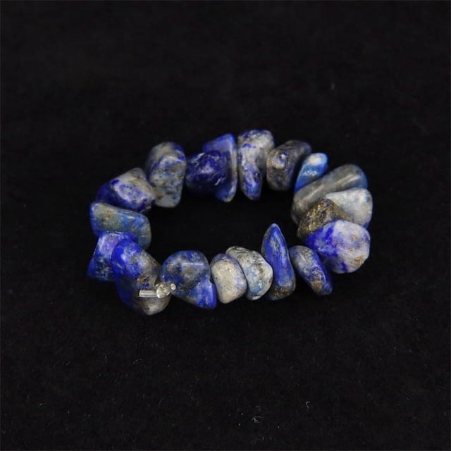Nvzi Anillo natural hecho a mano, anillo elástico de grava natural irregular usado a mano (azul)