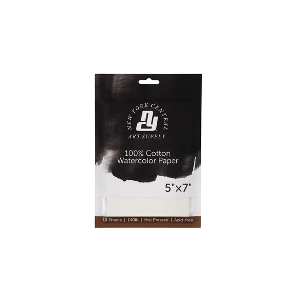 New York Central Watercolor Paper Sheets, 5x7 Inch, 140lb Hot Press, Pack of 50 - Professional Grade, Acid-Free, Archival - For Wet and Dry Media