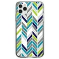 thumbnail image 1 of DistinctInk Clear Shockproof Hybrid Case for iPhone 12 Pro MAX (6.7" Screen) - TPU Bumper, Acrylic Back, Tempered Glass Screen Protector - Teal Navy Grey Herringbone, 1 of 2