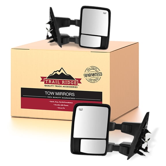 Trail Ridge Tow Mirror Power Fold Heat Smoked Turn Textured Chrome Pair for Ford TR00291
