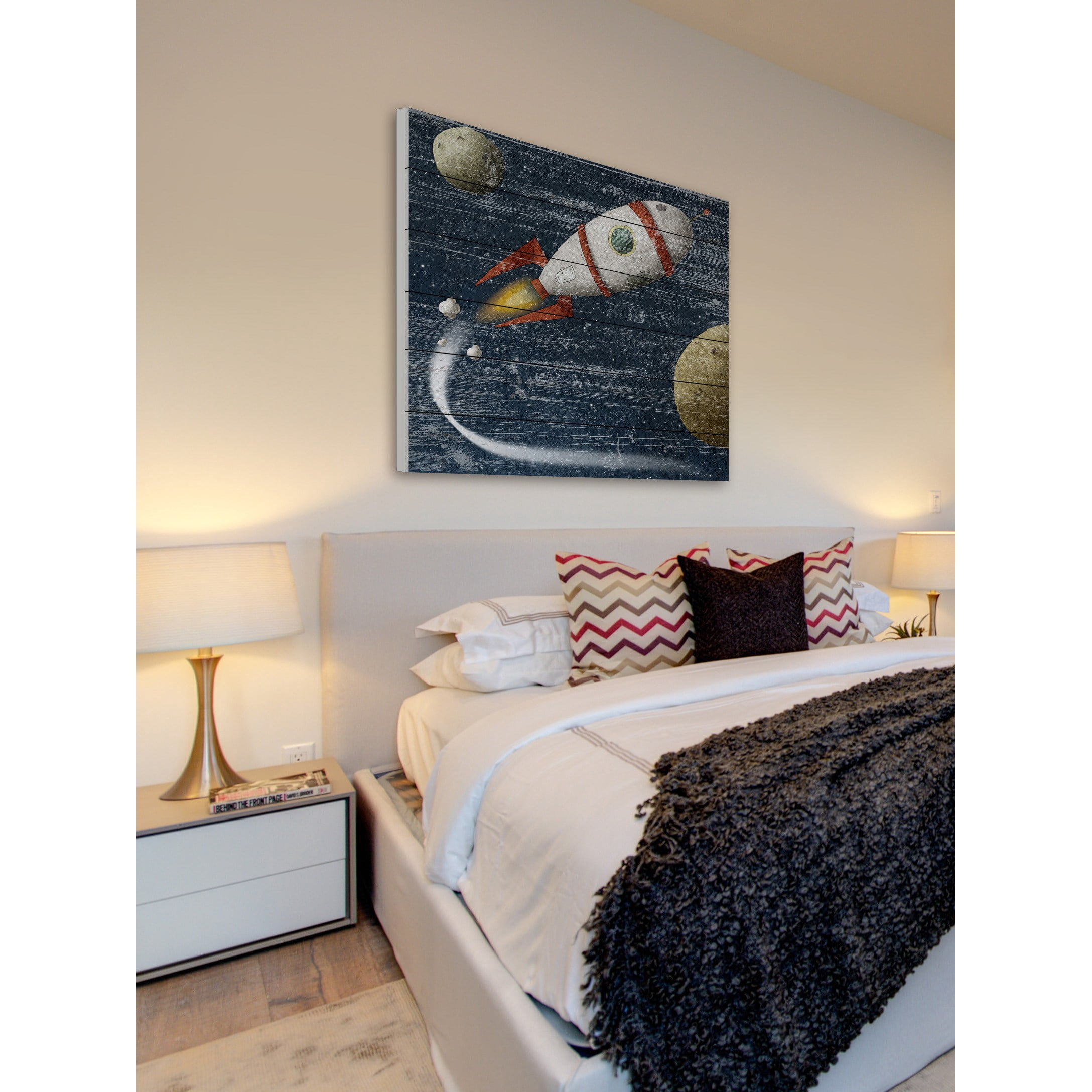 Marmont Hill - "Space Travel" Painting Print on White Wood