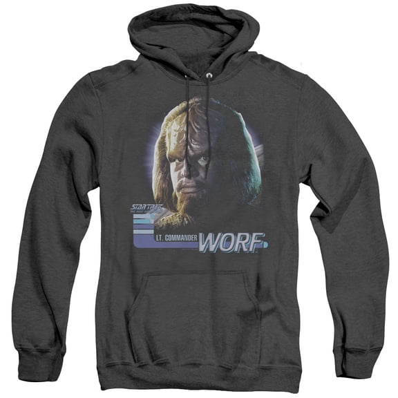 Star Trek Tng Worf Adult Heather Hoodie Sweatshirt Black