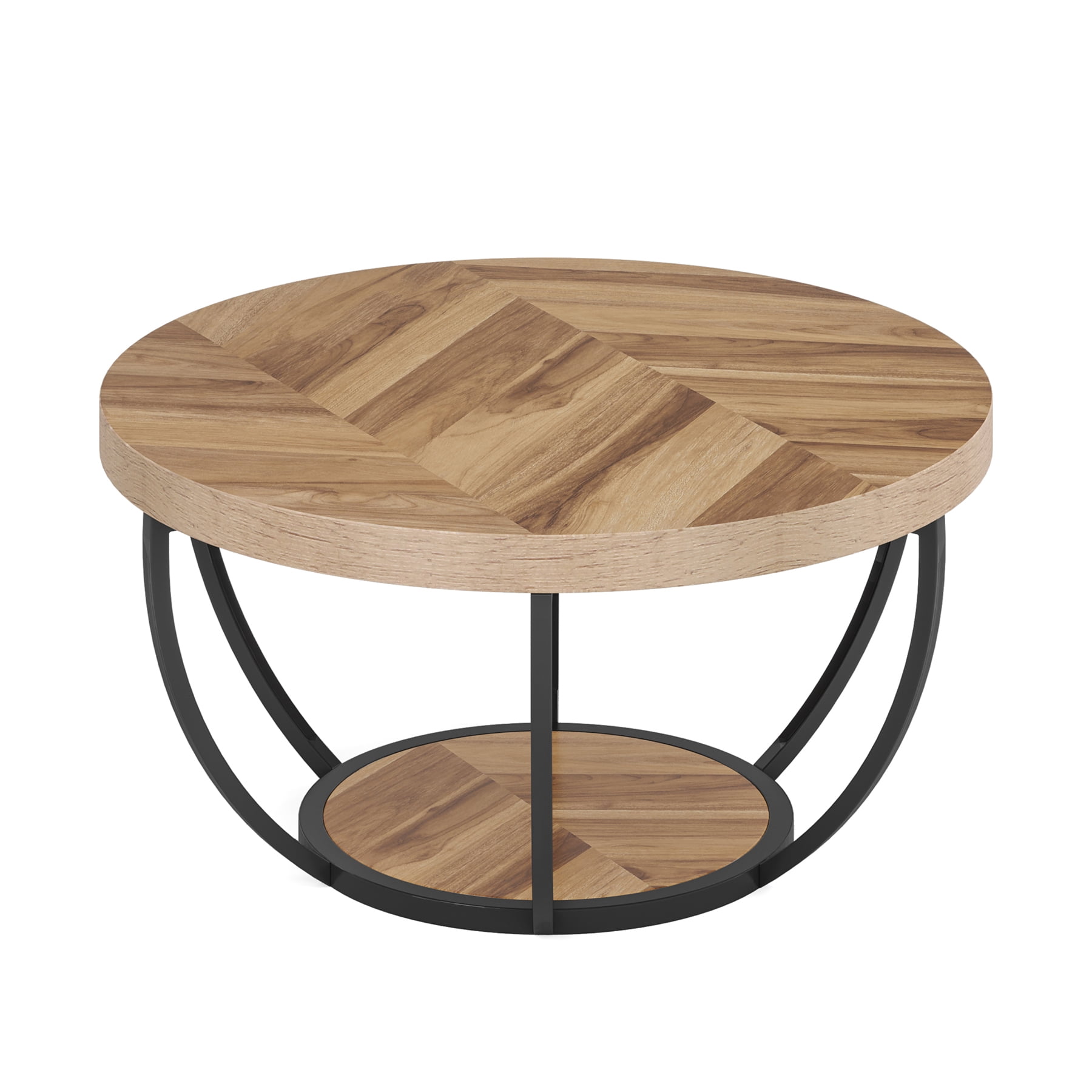 MAYEERTY 2 Tier Round Coffee Table Thickened Engineered Wood Sturdy Metal Base