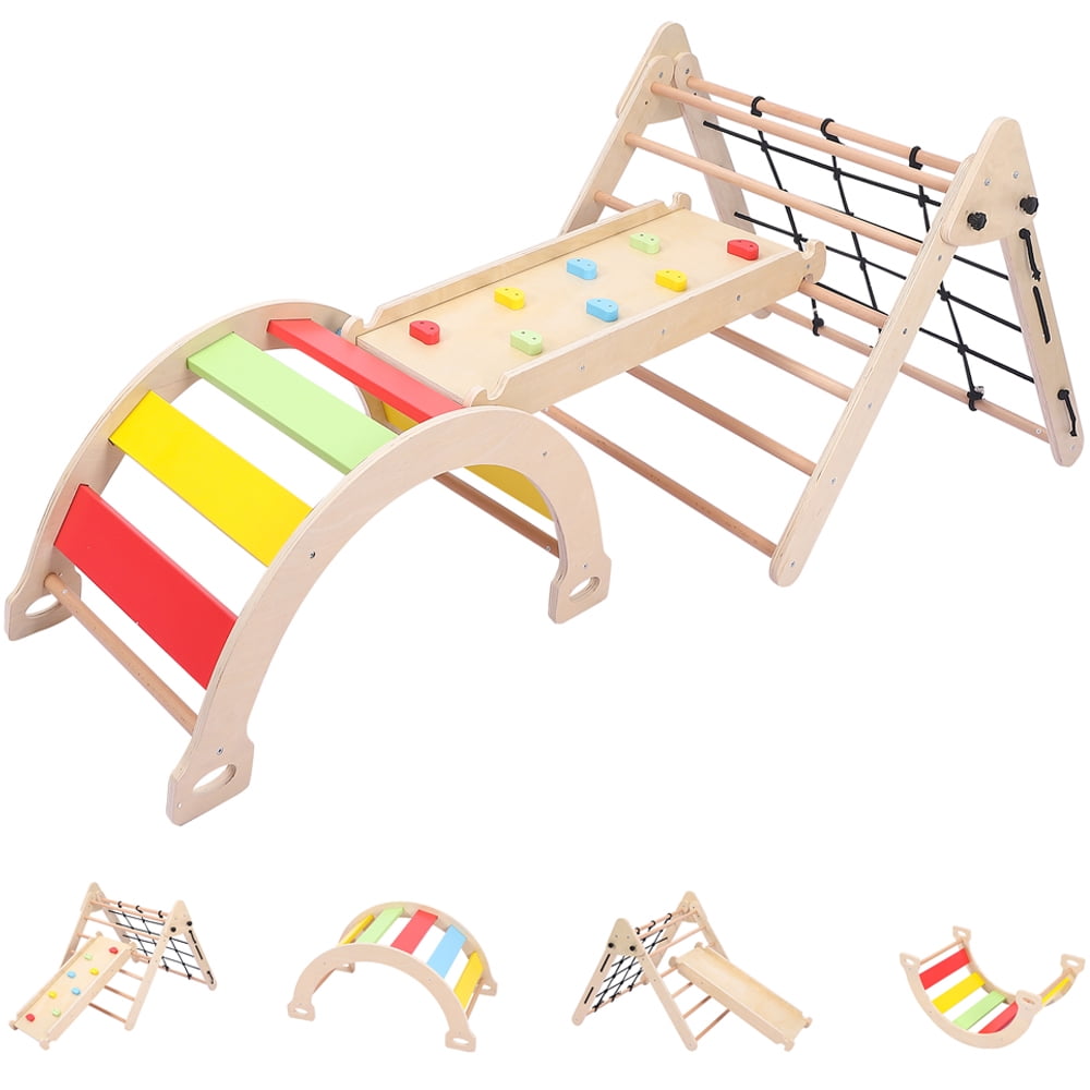Toddler Climbing Toys Indoor,Montessori Wooden Indoor Play Gym, 3in1 Triangle Climber with
