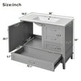 thumbnail image 3 of 36-inch Bathroom Vanity with Ceramic Sink, Soft-Close Door & 3 Drawers - Solid Pine Wood Modern Storage Cabinet for Small Space, Easy Assembly & Overflow Protection, 3 of 9
