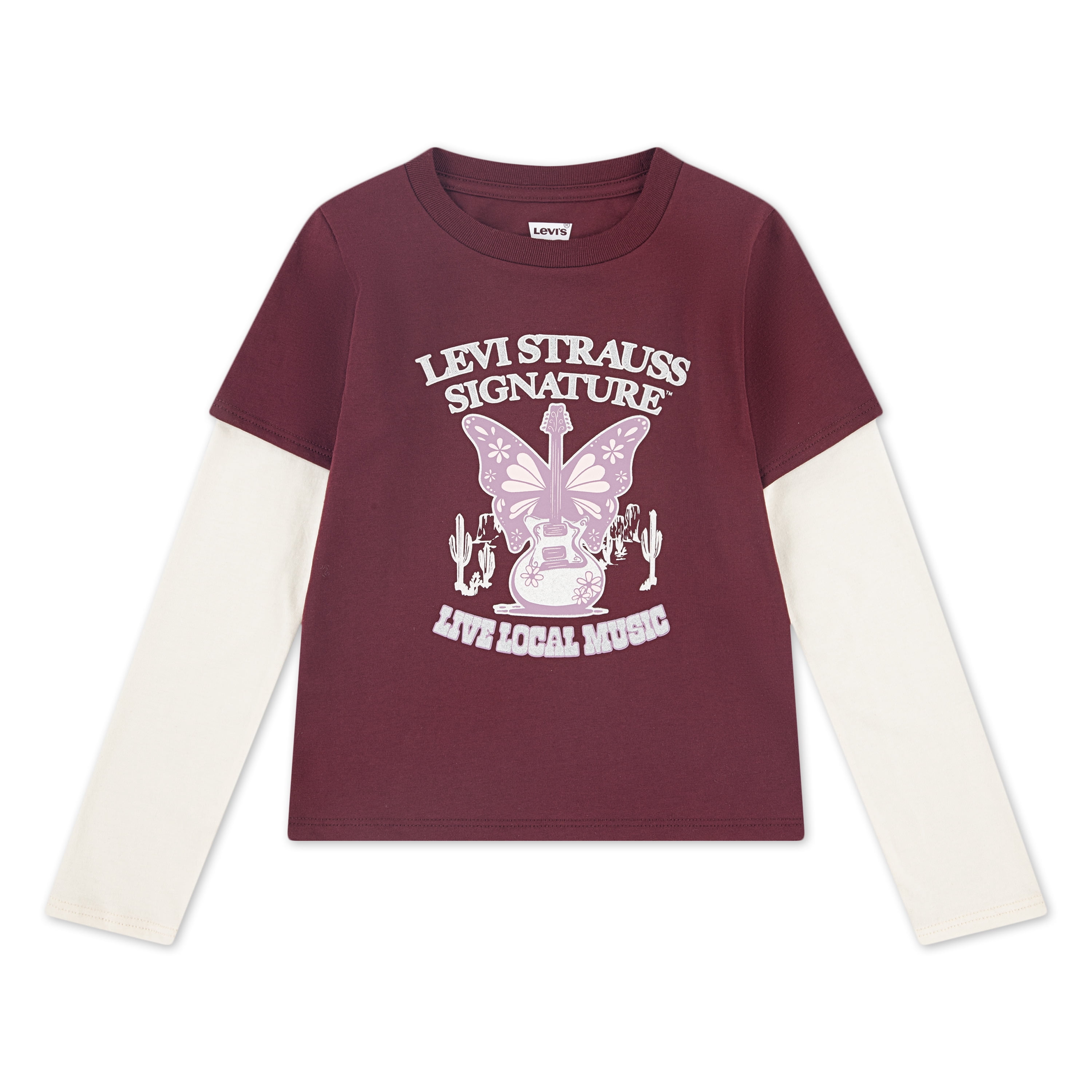 Levi Strauss Signature Girls Long Sleeve Two-fer Graphic Tee, Sizes 4-16