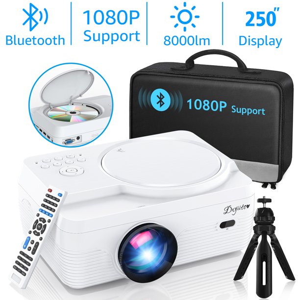 Dxyiitoo Full HD Bluetooth Projector Built in DVD Player, 8000LM 1080P Supported, Portable Mini