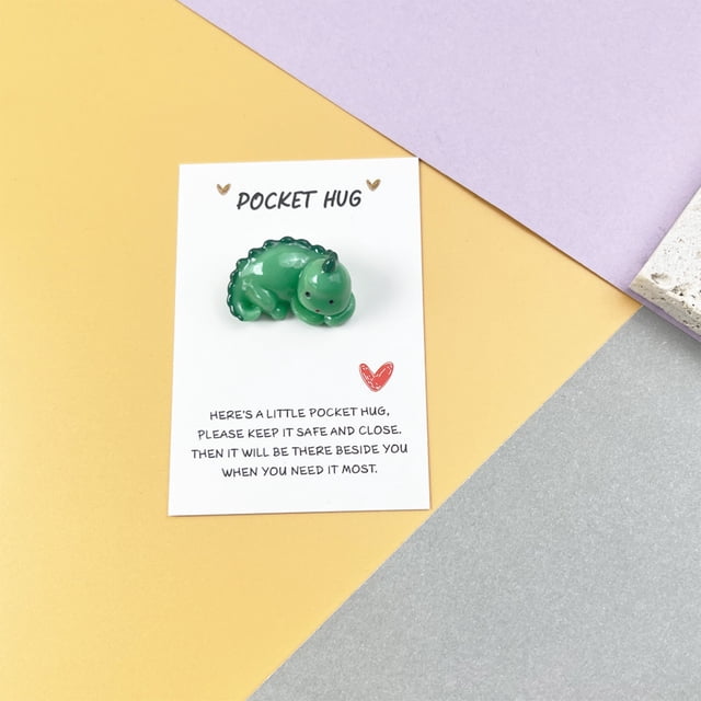 Tarjeta de Bolsillo de Resina de Dinosaurio Verde En Inglés, Regalo Navideño con Tarjeta