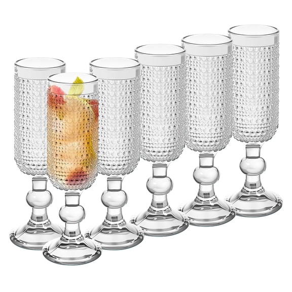 140ml (4.7oz) Beaded Vintage Wine Glasses Set (6-Pack), Lead-Free Clear Glass Goblets, Dishwasher Safe, Elegant Stemmed Wine Cups for Weddings, Parties, Daily Use & Festivals