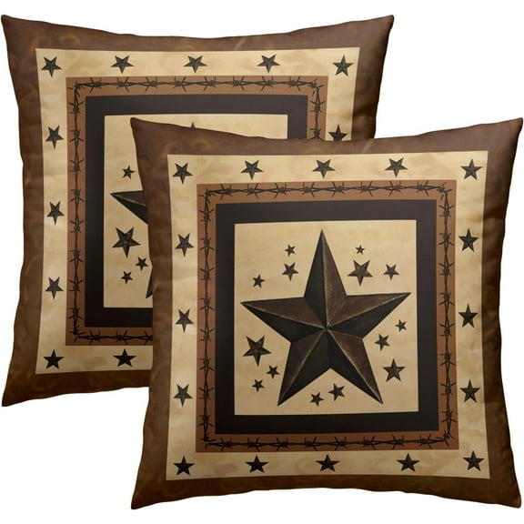 Western Texas Star Throw Pillow Covers Set of 2 Brown Decorative Pillow Cover Rustic Western Style Retro Cushion 18x18 Inch for Outdoor Sofa Bedroom
