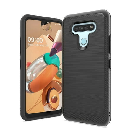 For LG Harmony 4 K400AM / LG Premier Pro Plus L455DL Slim Lining Brushed Hybrid Cell Phone Cover Case - Lining Black
