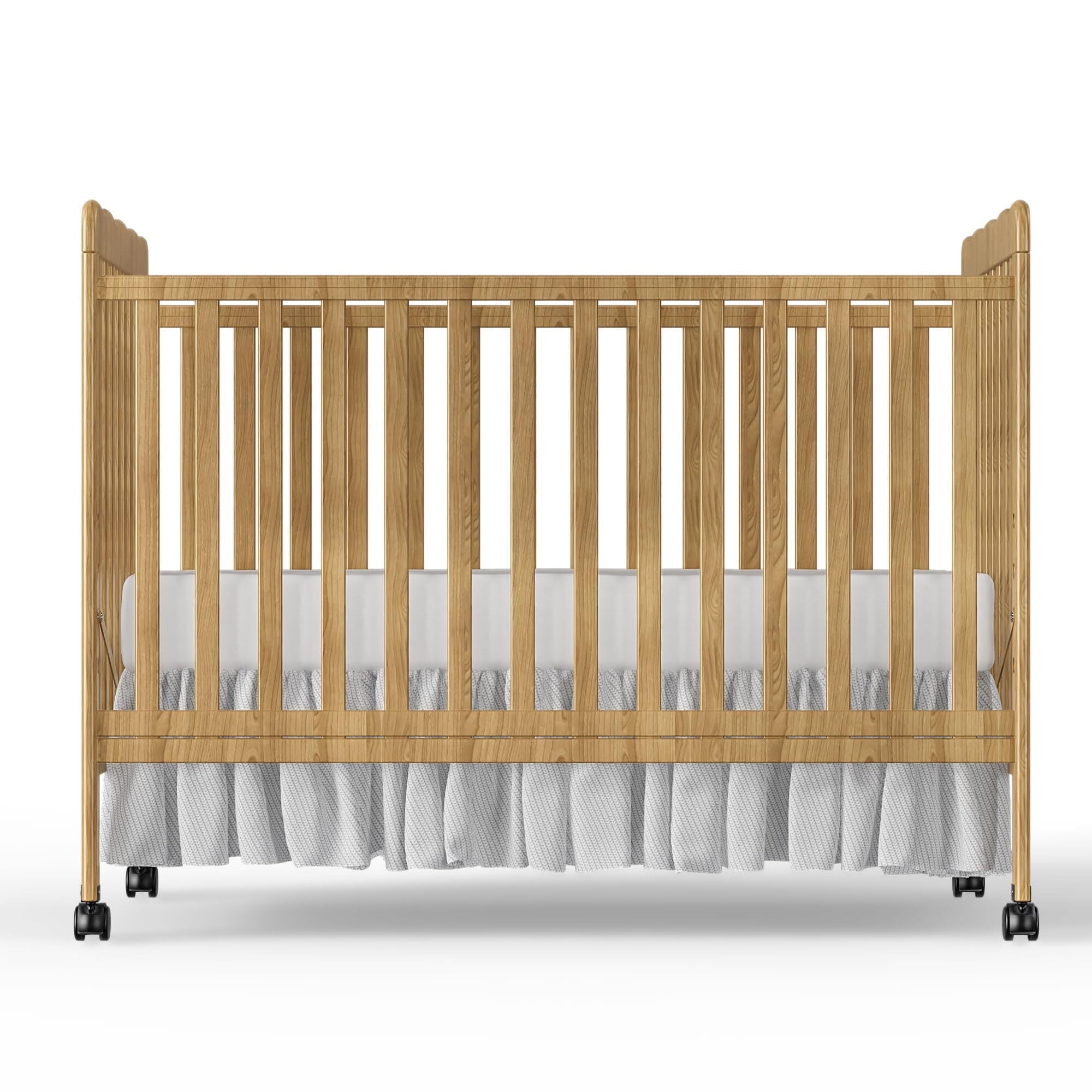 Baby Convertible Crib 3 In 1, Converts from Baby Crib to Toddler Bed, New Zealand Pinewood Baby Bed with Locking Wheels and Teething Rail, Crib with 4 Height Adjustment and Non Toxic Finish, Natural