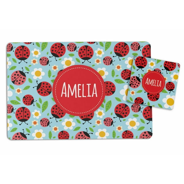 Printtoo Ladybird Print Personaized Gift For Kids Placemat & Coaster Set For Girls,Boys Gift,Christmas Gift-8x11.5 Inch