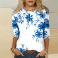 thumbnail image 2 of CYMMPU Spring Tunic Tops Boho Blouses for Women Dressy Casual Loose Fit Crew Neck 3/4 Sleeve Fall Fashion Shirts Floral Pattern Lightweight Basic T-Shirts Purple S, 2 of 5