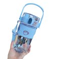 thumbnail image 1 of Linda botella de agua con pajita, botella para beber al aire libre con correa ajustable para el hombro, soporte para teléfono para la escuela, niños, niñas, camping, deportes, viajes, 1 of 10