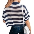 thumbnail image 4 of Short Sleeve Women Stripe Print Casual Button Down Crochet Cardigan Hollow Tops, 4 of 6