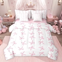 jejeloiu Ribbon Bow Knot 7-Piece Twin Bedding Sets,Pink Cartoon Bowtie Bedding Comforter Set For Girls Reversible