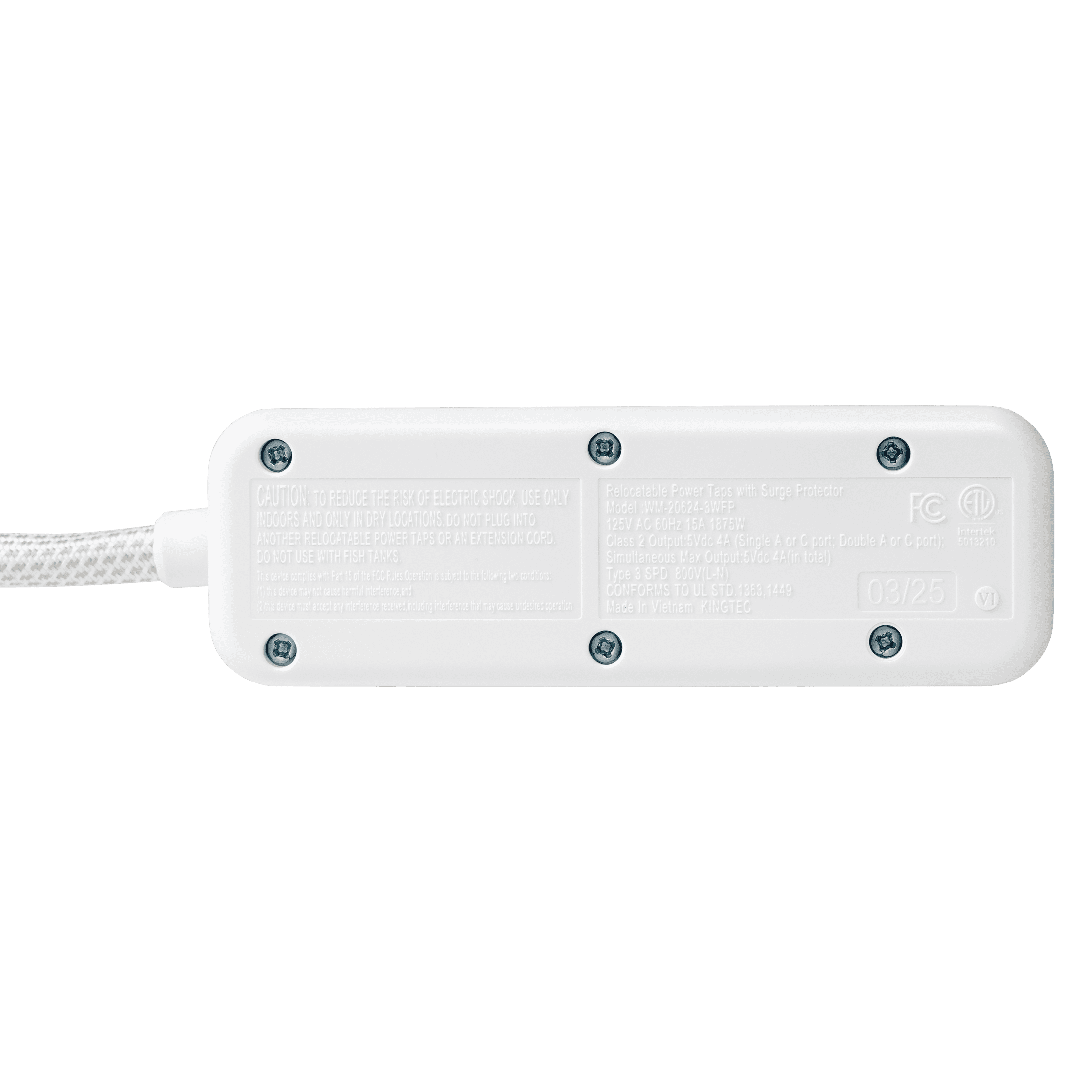 Hyper Tough USB Power Strip, 6ft Extension Cord, 6 Outlet, USB-A, USB-C, 900J Surge Protector, White