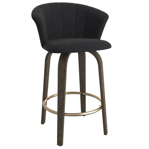 Tabouret de comptoir moderne de 26 po en velours et en bois, noir