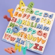 JNXYL Toddlers Wooden Alphabet Puzzle Board Capital Lowercase Letter Learning Matching Kindergarten Preschool Early Educational ABC Jigsaw Toy