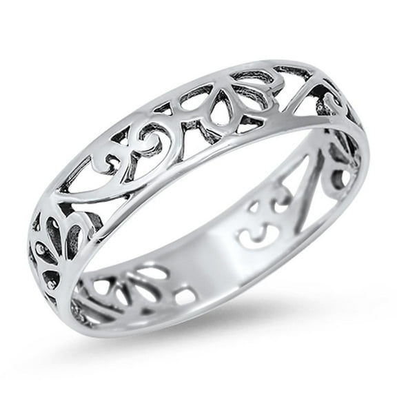 Women's Cutout Filigree Design Ring 925 Sterling Silver Band Jewelry Female Male Unisex Size 10