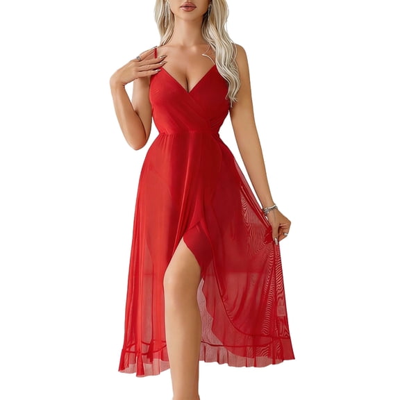 Betivan Women's Sleepshirt Mesh Backless Deep V Halter Sleeveless Long Nightgown Soft Comfy All Seasons Loungewear Daily Home Sleep Leisure Relax