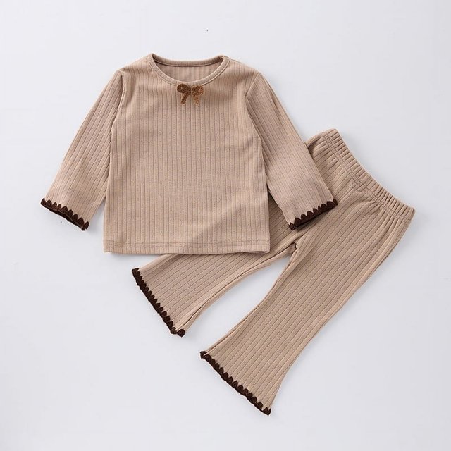 Traje de pijama para bebé de 0 a 2 años, ropa de dormir con cuello con volantes de encaje, conjunto de 2 uds., ropa para el hogar Floral dulce para niño pequeño, primavera y otoño