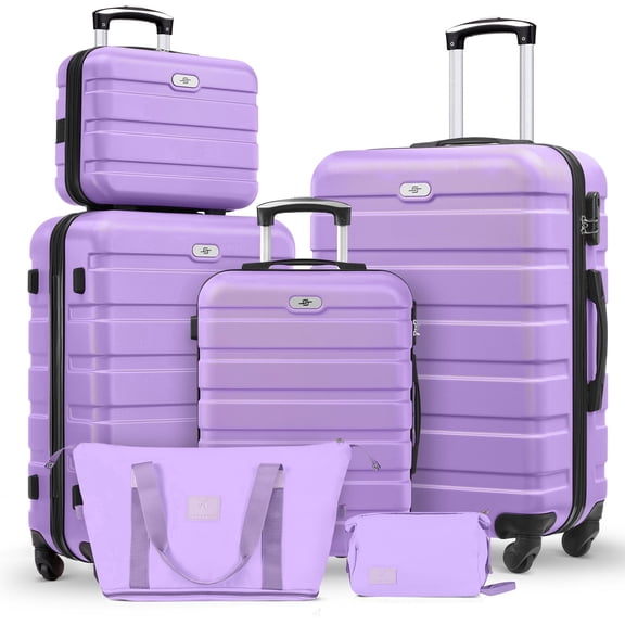 Gowill 6 Piece Luggage Sets,13/20/24/28 inch Hardside Lightweight ABS Suitcase With Expandable Duffle Bag (Purple)
